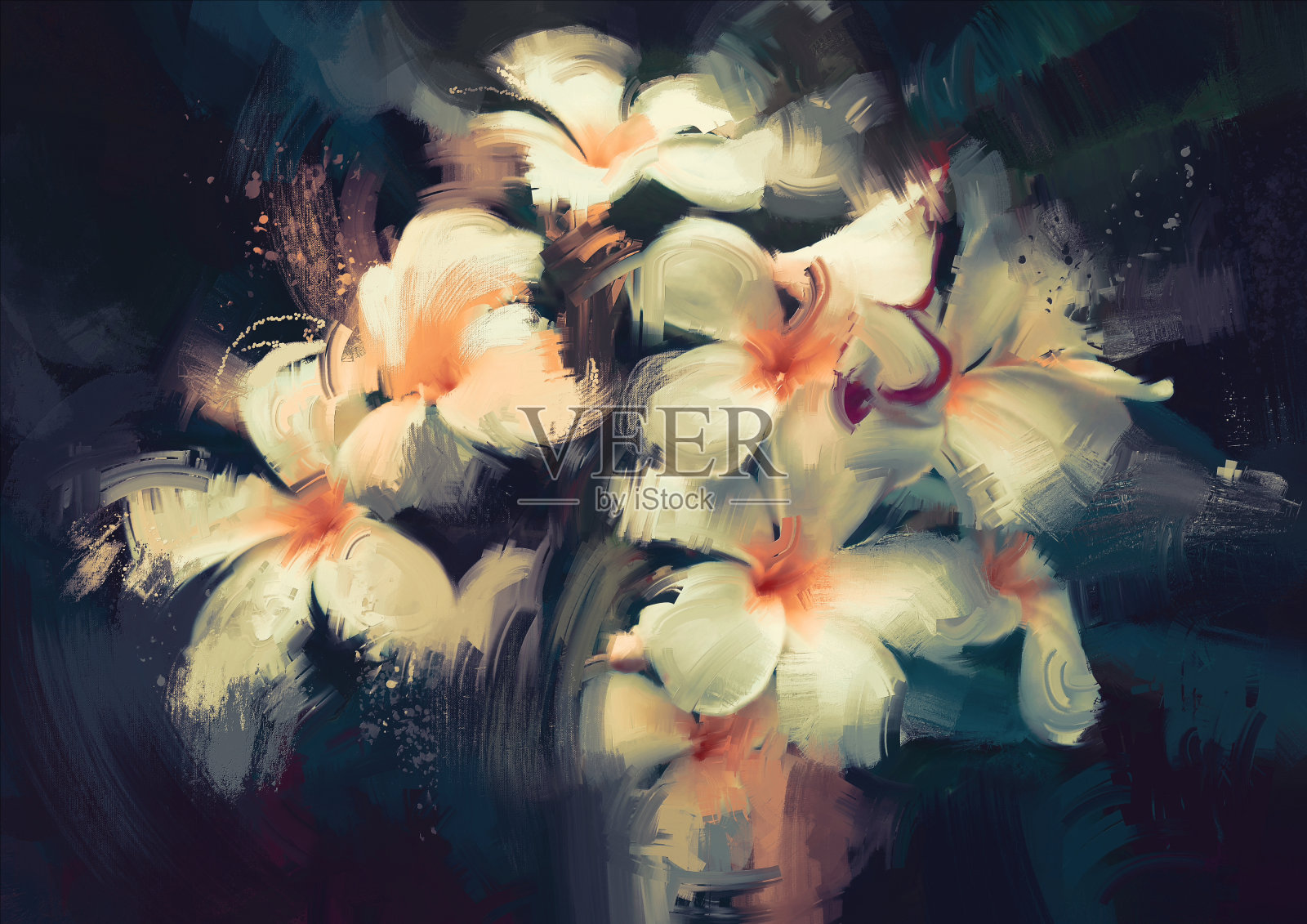美丽的白色花在黑暗的背景插画图片素材