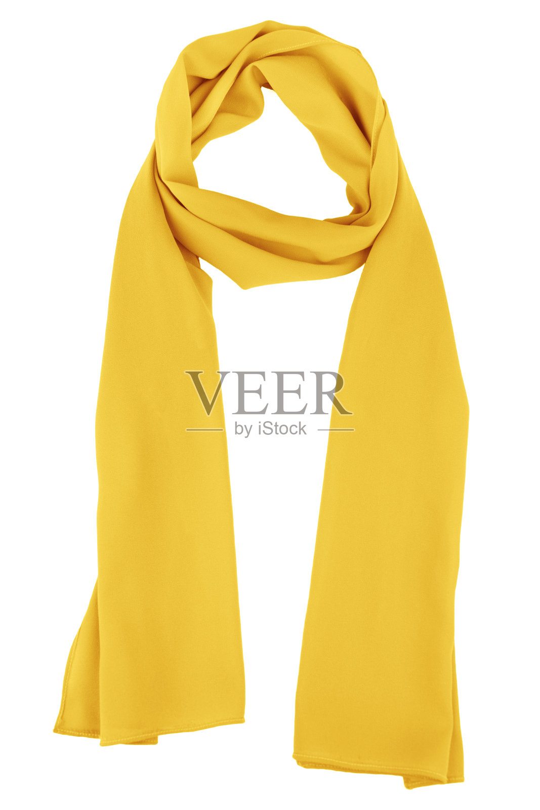 丝绸围巾。白色背景上孤立的黄色丝巾照片摄影图片