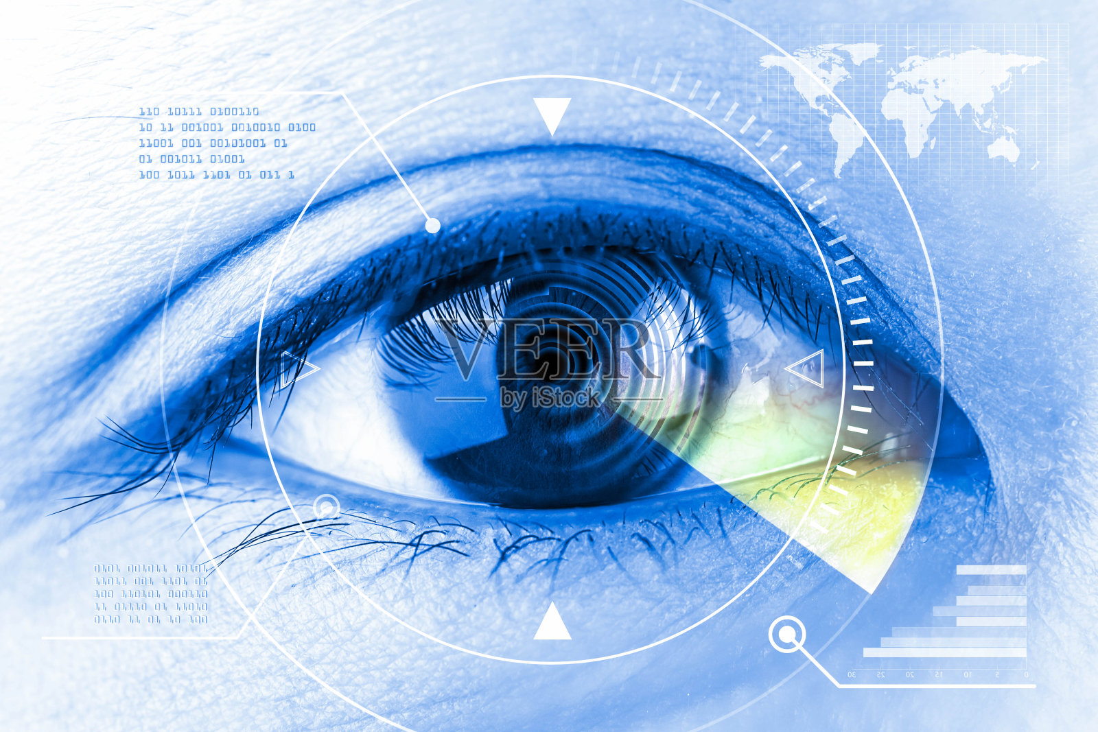 近距离女性眼睛扫描技术在未来。照片摄影图片
