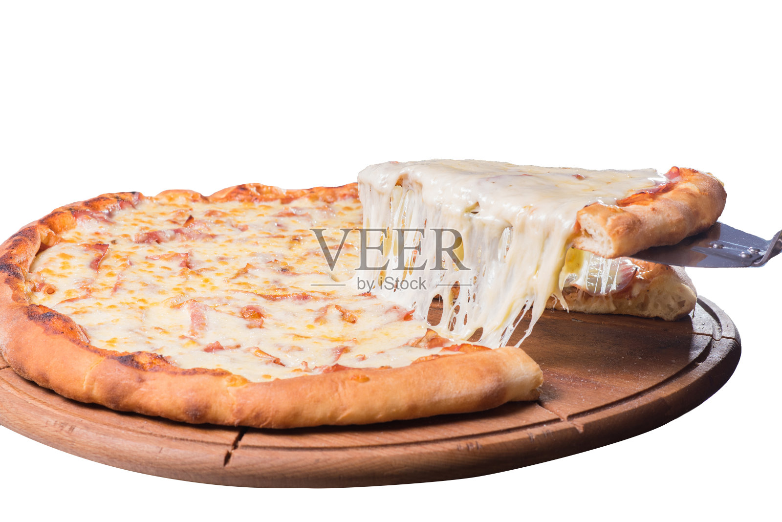 美味的马苏里拉披萨片在白色的背景照片摄影图片