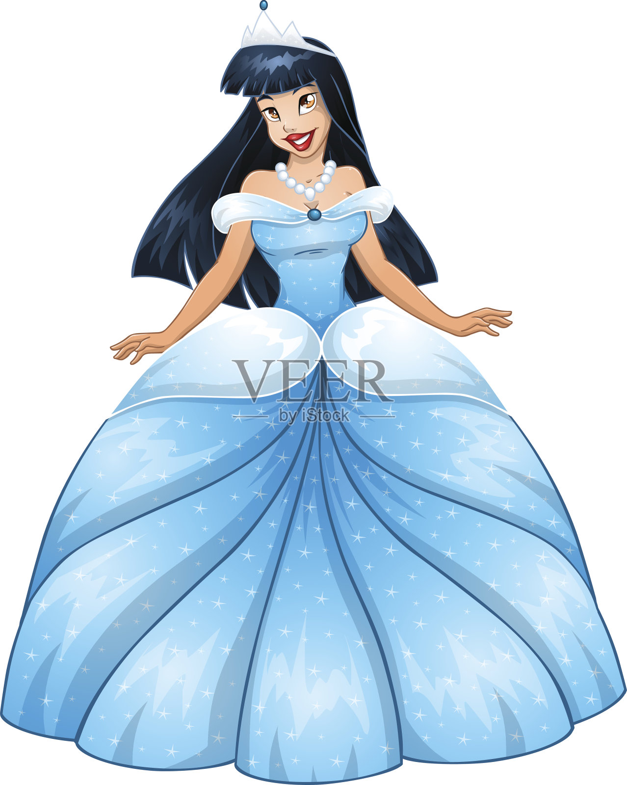 亚洲公主的蓝色连衣裙插画图片素材