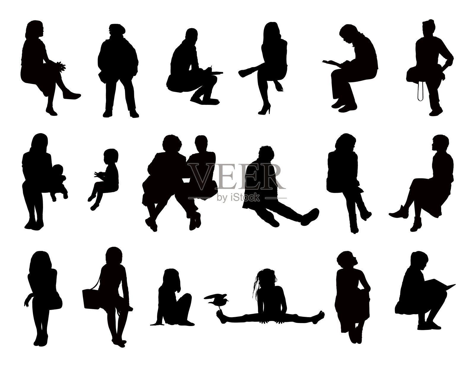 一大群妇女的剪影坐着插画图片素材