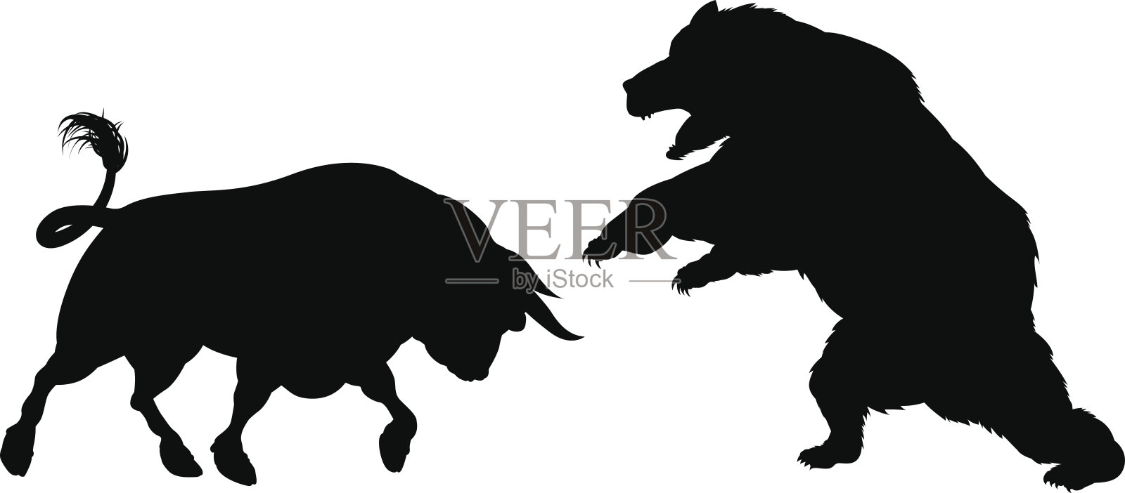 熊与牛的剪影插画图片素材