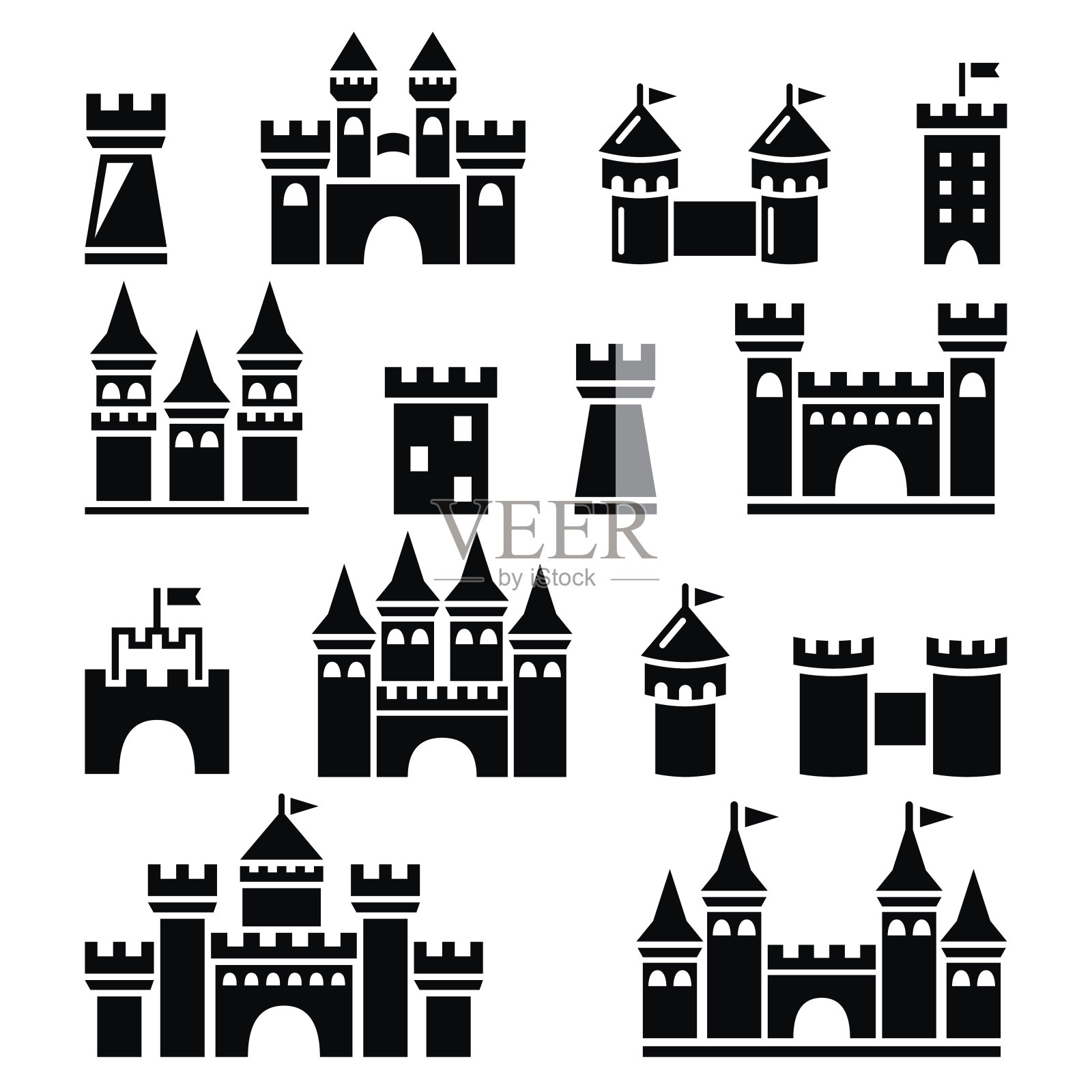 城堡，塔向量图标设置插画图片素材