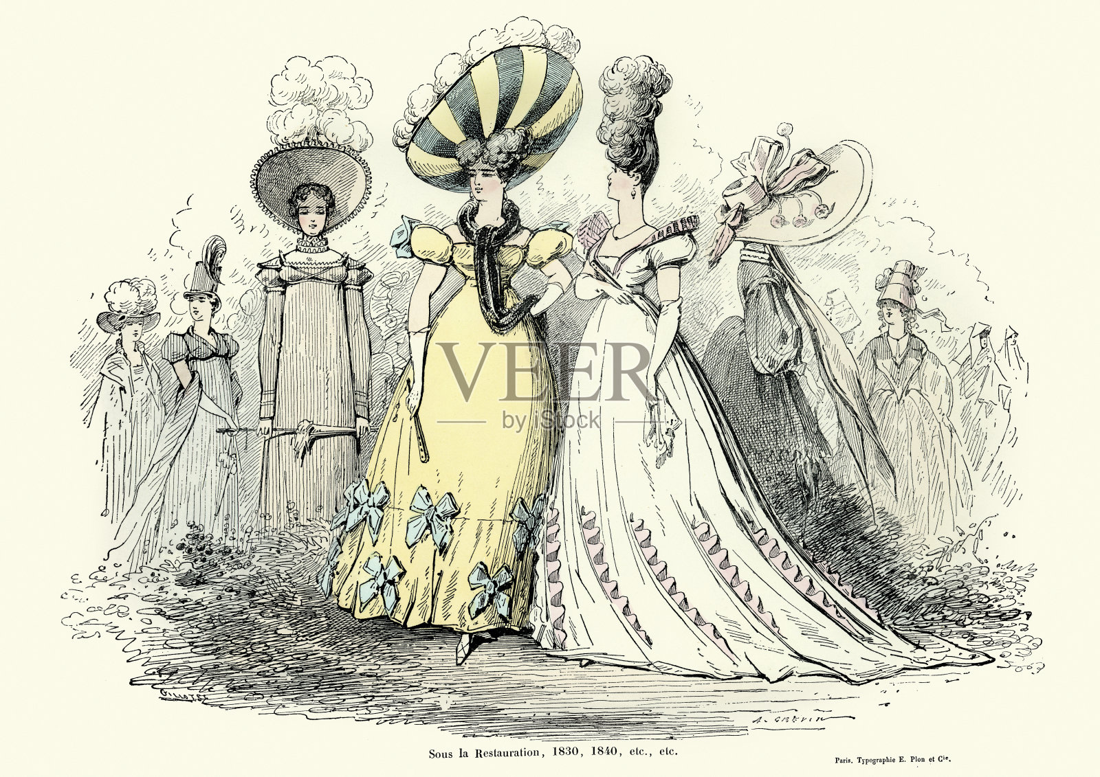 法国复辟时期的时尚插画图片素材