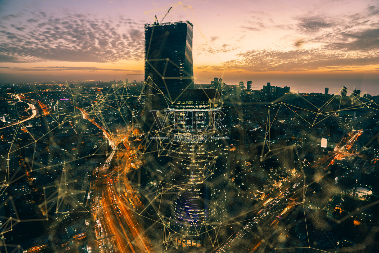 计算机网络连接现代城市技术照片摄影图片