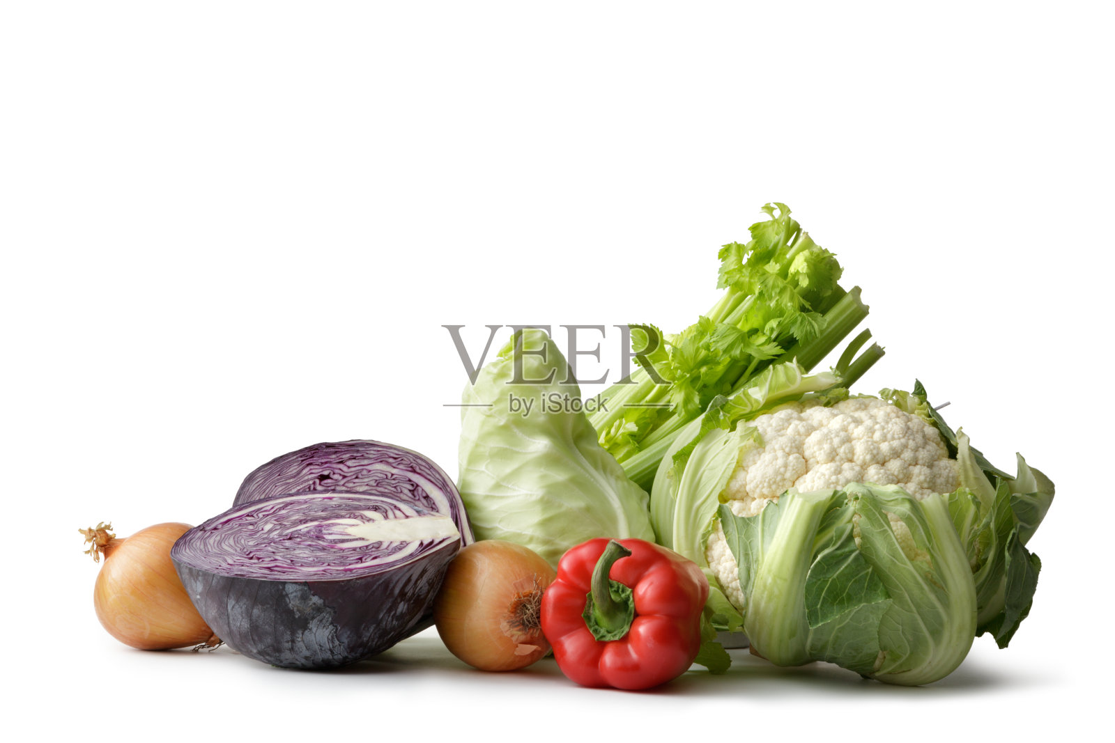 蔬菜:花椰菜，卷心菜，洋葱，甜椒和芹菜照片摄影图片