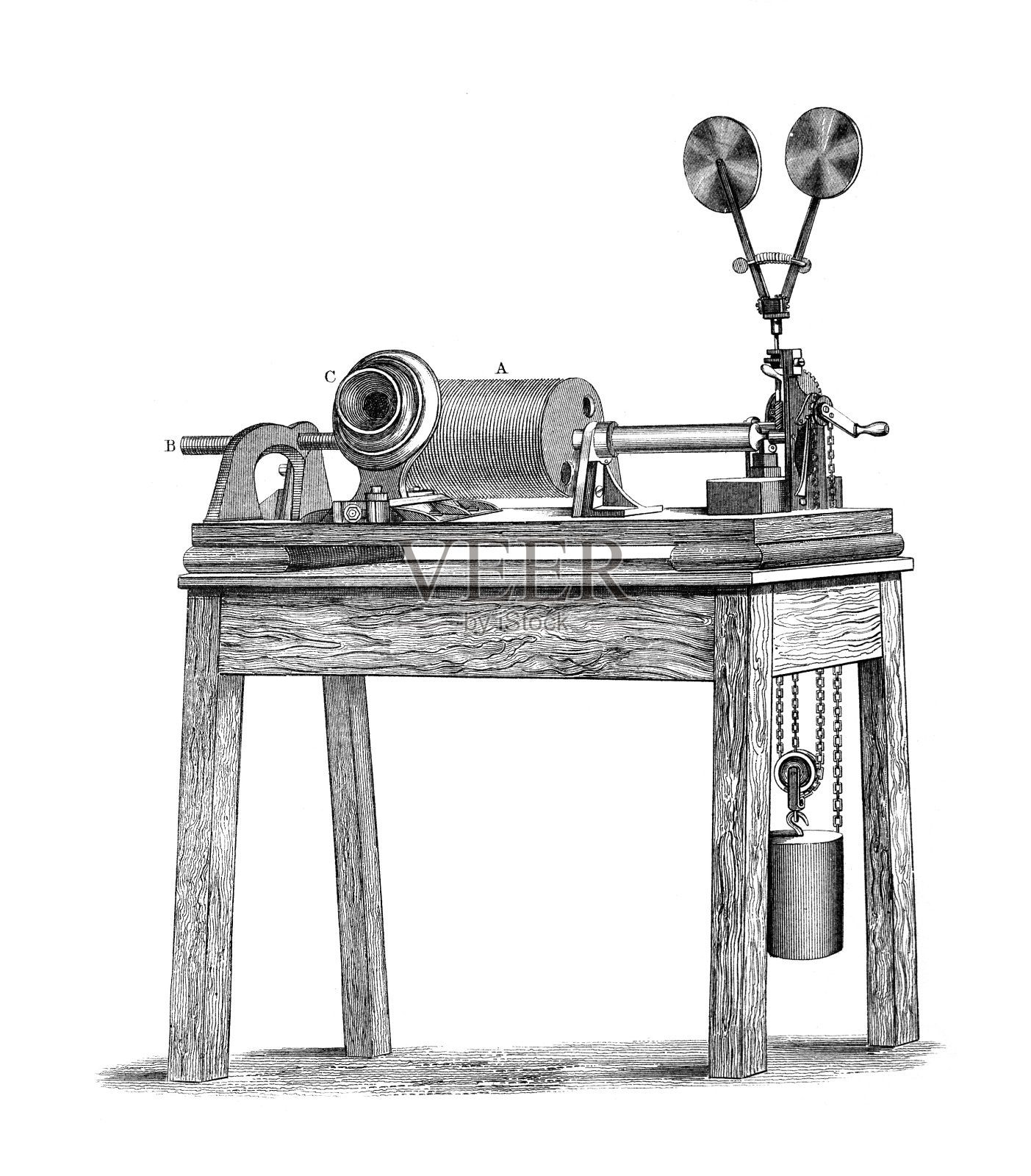 19世纪留声机的雕刻插画图片素材