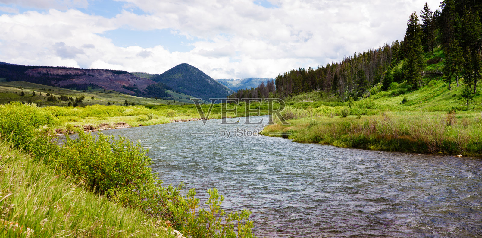 黄石钓鱼河全景图美国怀俄明州照片摄影图片