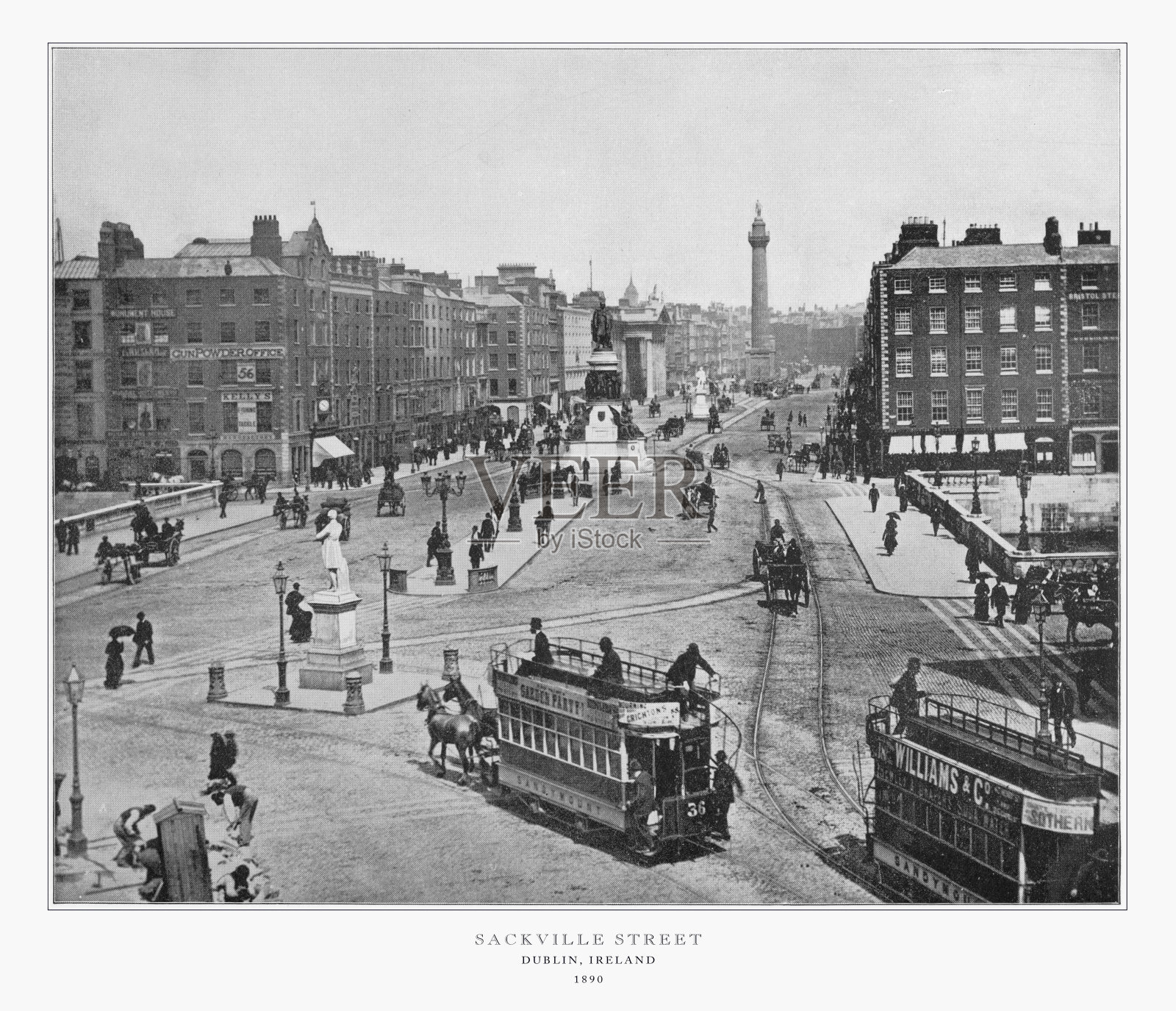 萨克维尔街，都柏林，爱尔兰，古董爱尔兰照片，1893照片摄影图片