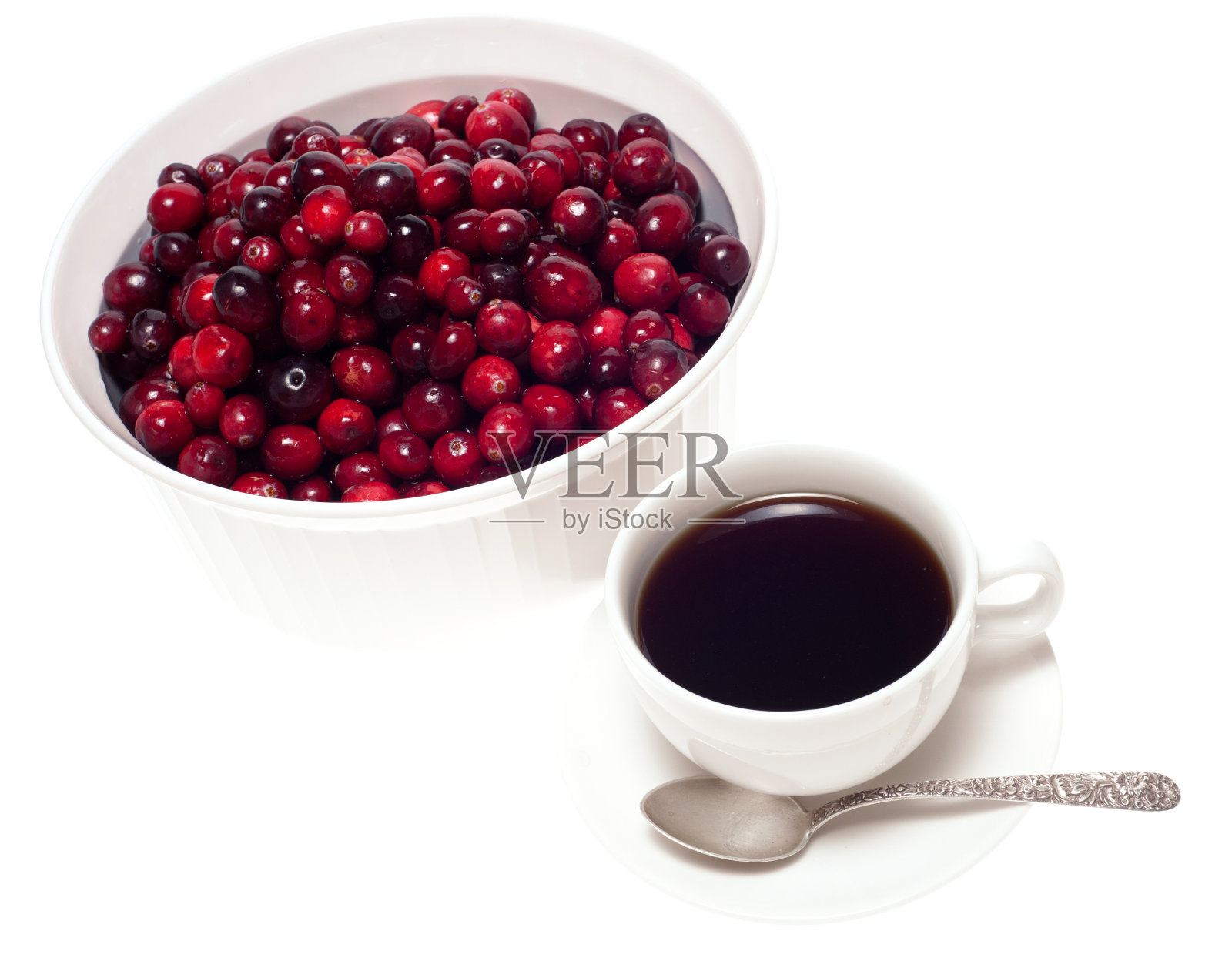蔓越莓，成熟的咖啡杯，孤立的背景照片摄影图片