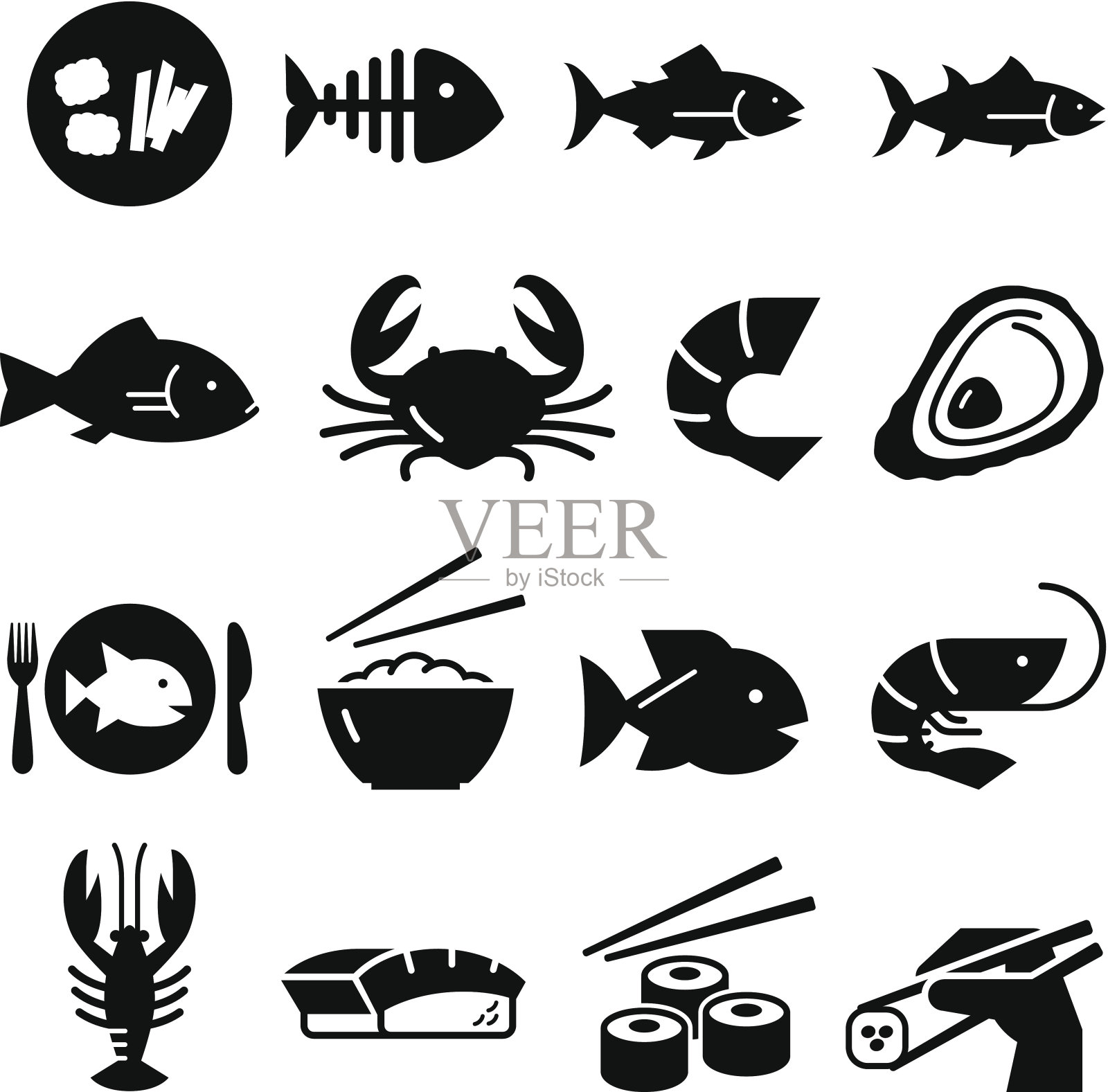 海鲜图标-黑色系列设计元素图片
