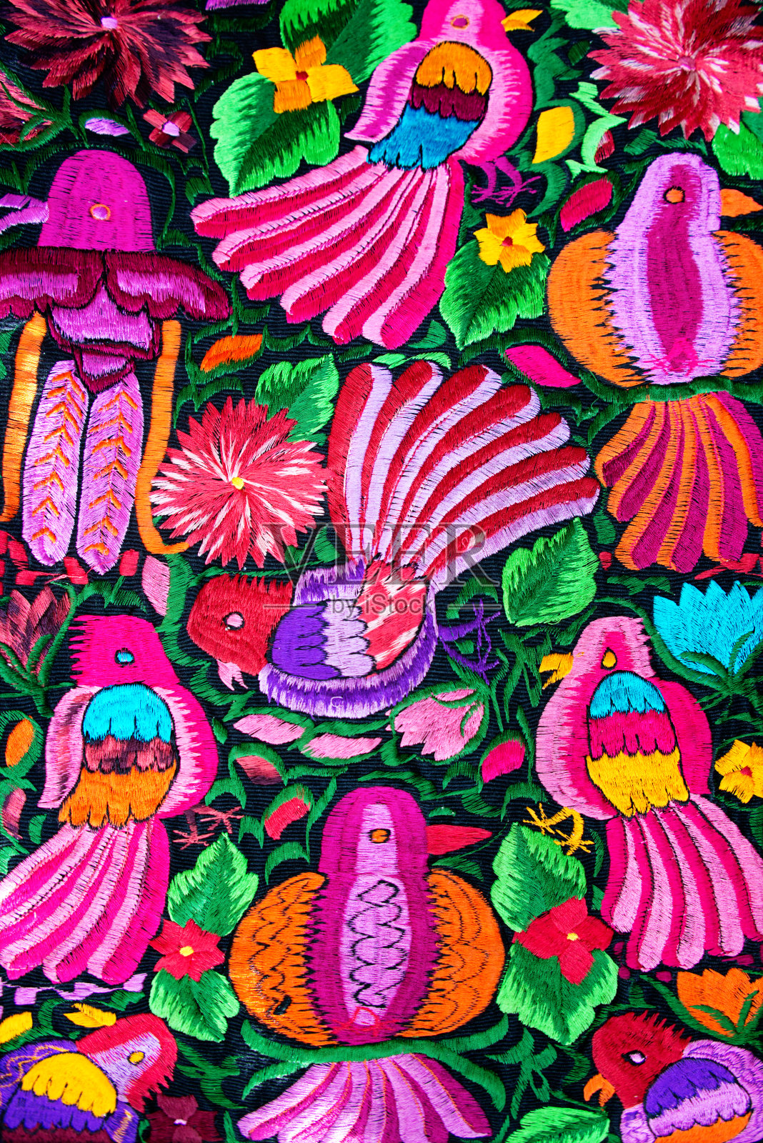 绣花墨西哥花传统纺织图案插画图片素材