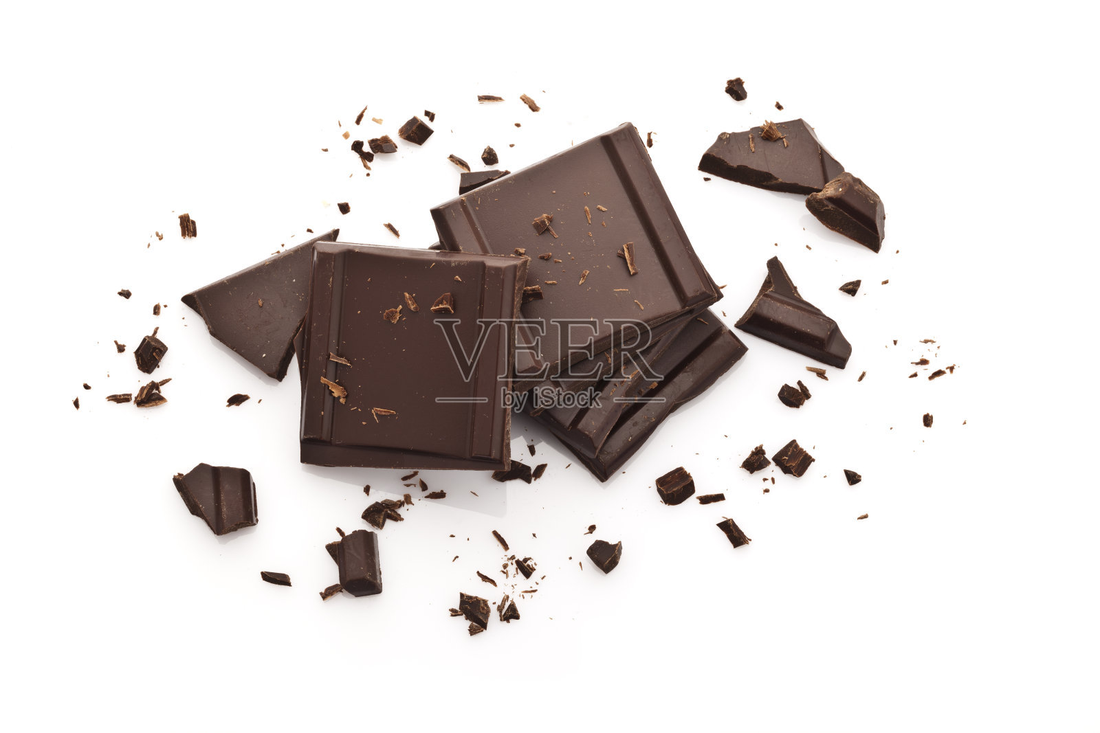 巧克力块孤立在白色背景顶部视图照片摄影图片