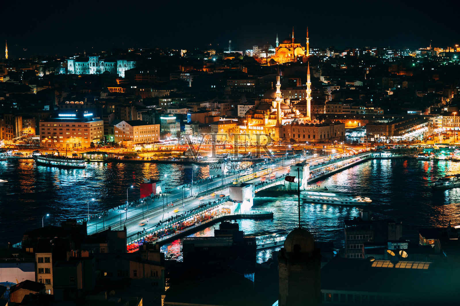 伊斯坦布尔桥夜景照片摄影图片