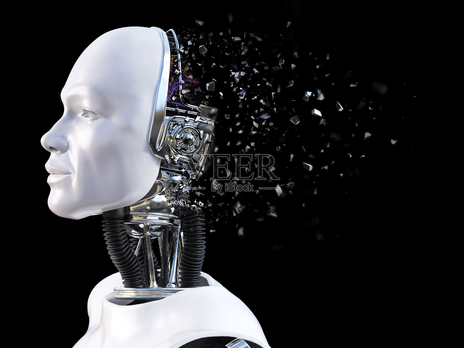 男性机器人头部粉碎的3D效果图。插画图片素材