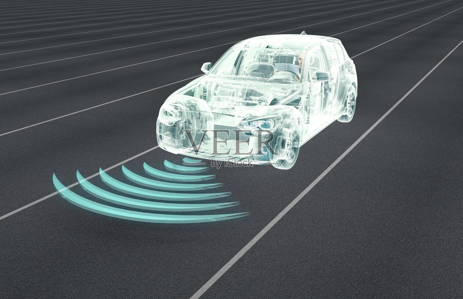 自动驾驶的电子计算机汽车在道路上插画图片素材