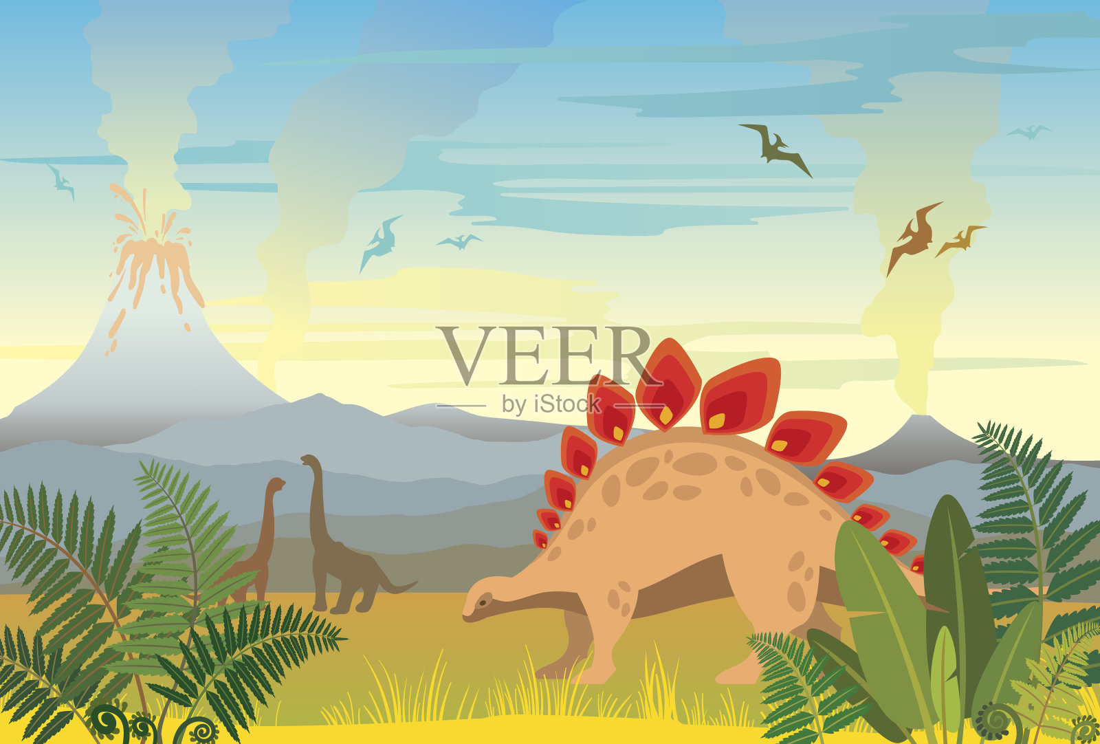 两恐龙和火山爆发 向量例证. 插画 包括有 外面, 龙舌兰, 风景, 照片, 艺术, 庭院, 绝种, 蜥脚类动物 - 107377367