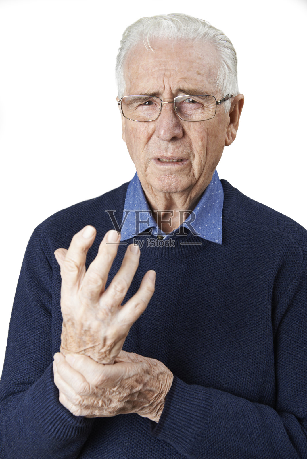 老年男子患关节炎的肖像照片摄影图片