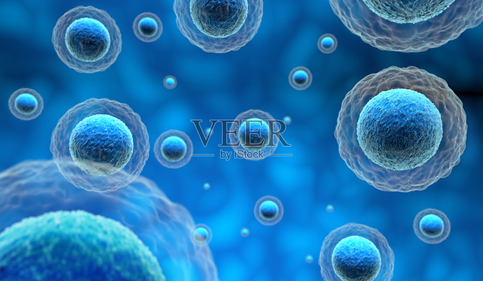 蓝色背景中的人类细胞插画图片素材