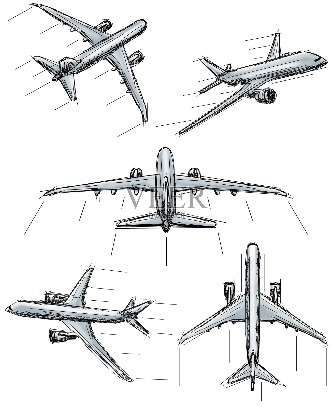 喷气式飞机的草图插画图片素材