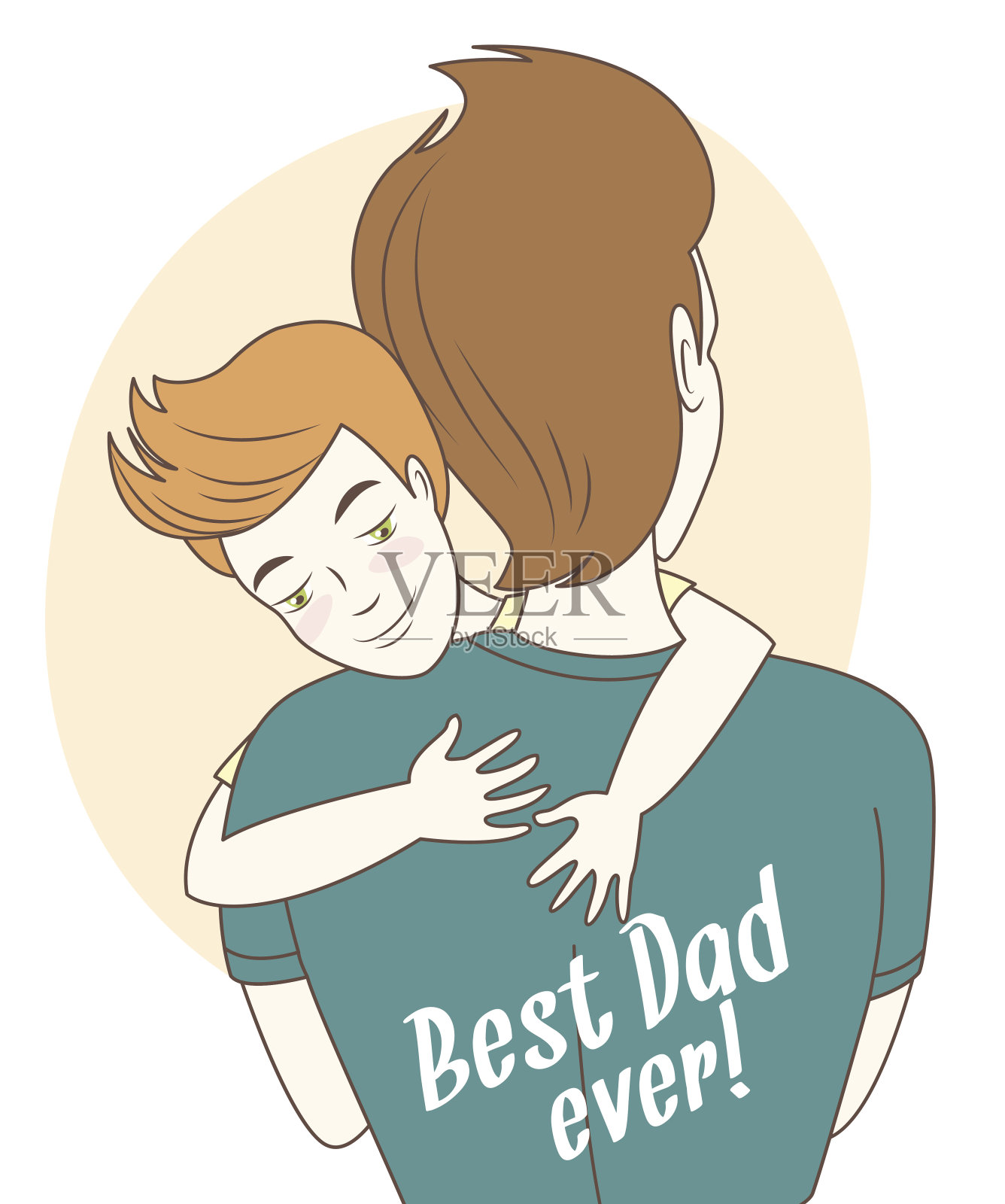 父亲和儿子拥抱。手绘风格贺卡设计元素图片