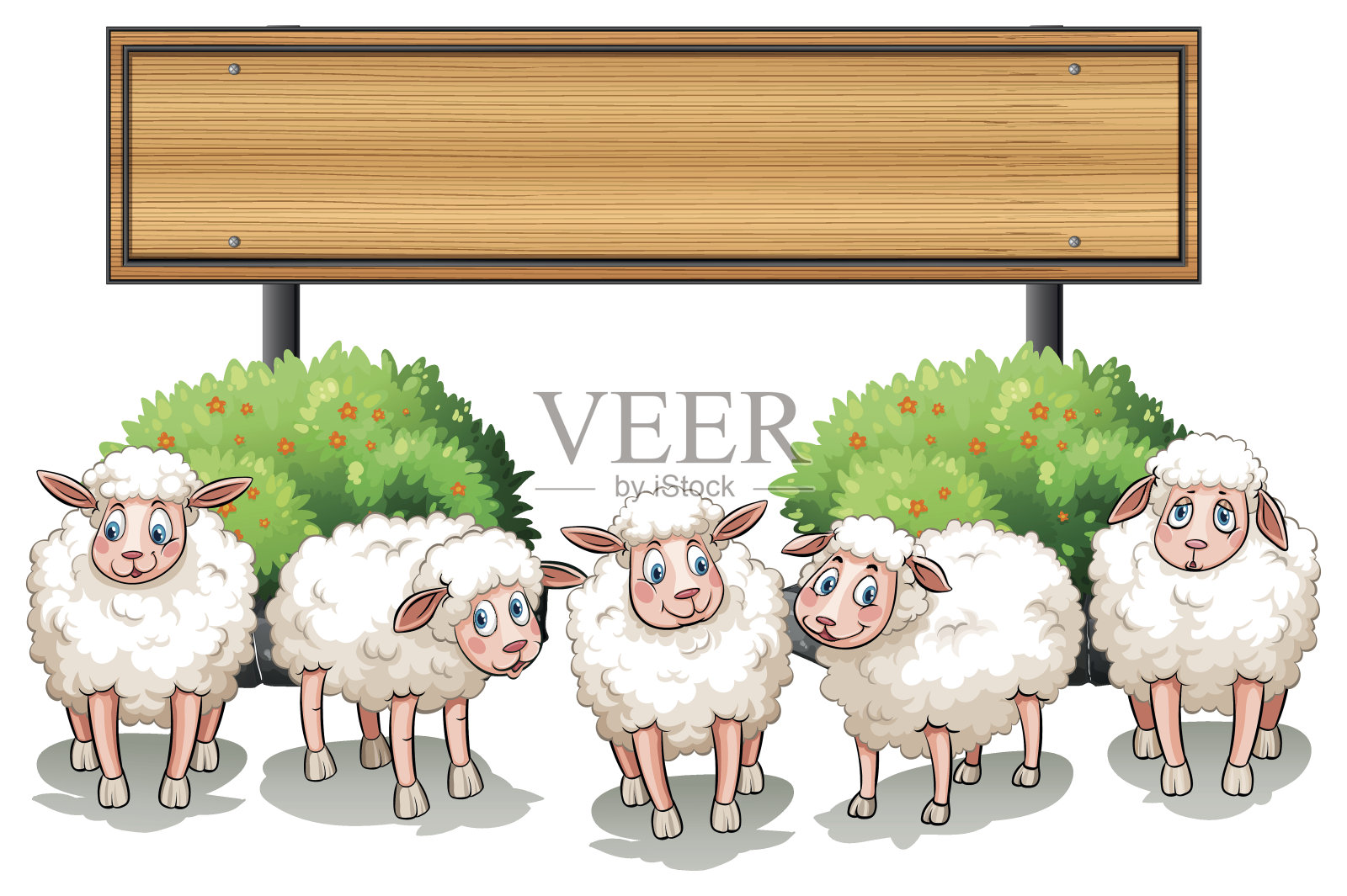绵羊和木制标志插画图片素材