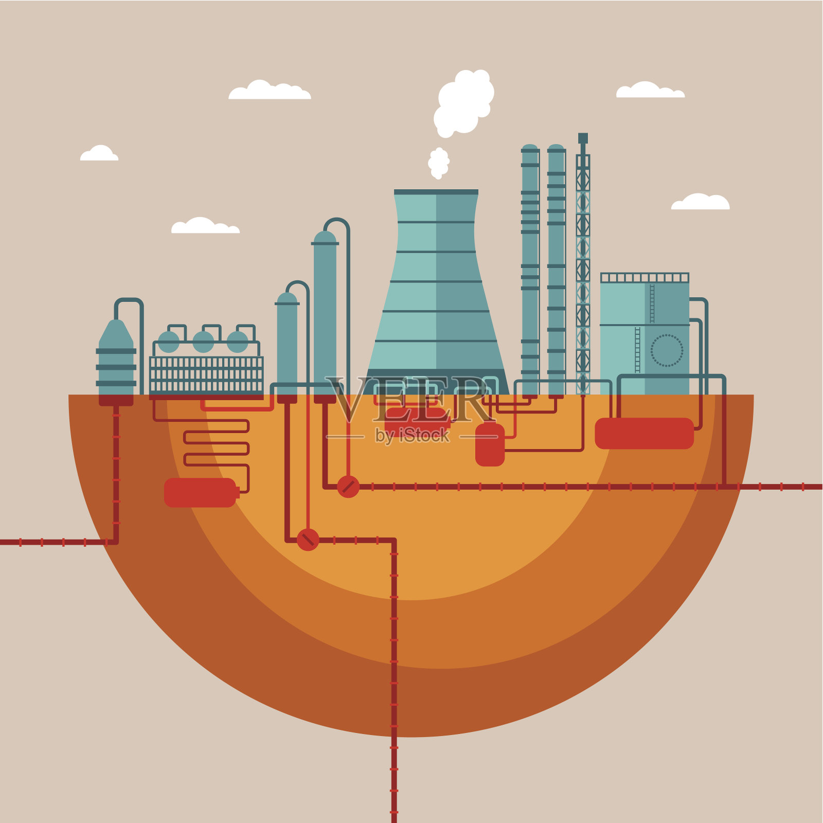 炼厂对自然资源进行加工的向量概念插画图片素材