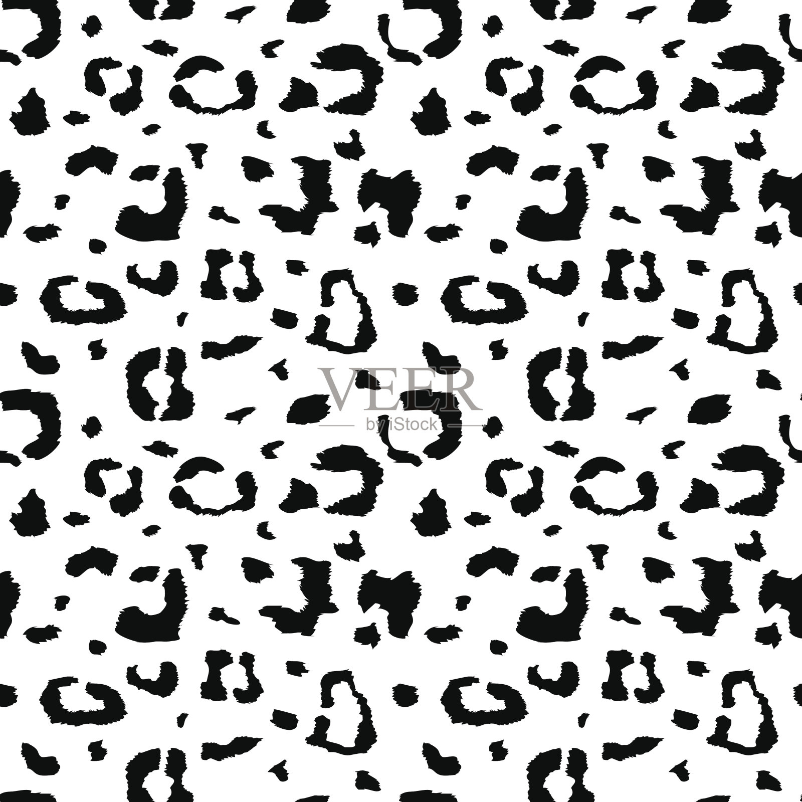 野生豹皮矢量黑白无缝花纹为非洲风格面料，游猎装饰插画图片素材