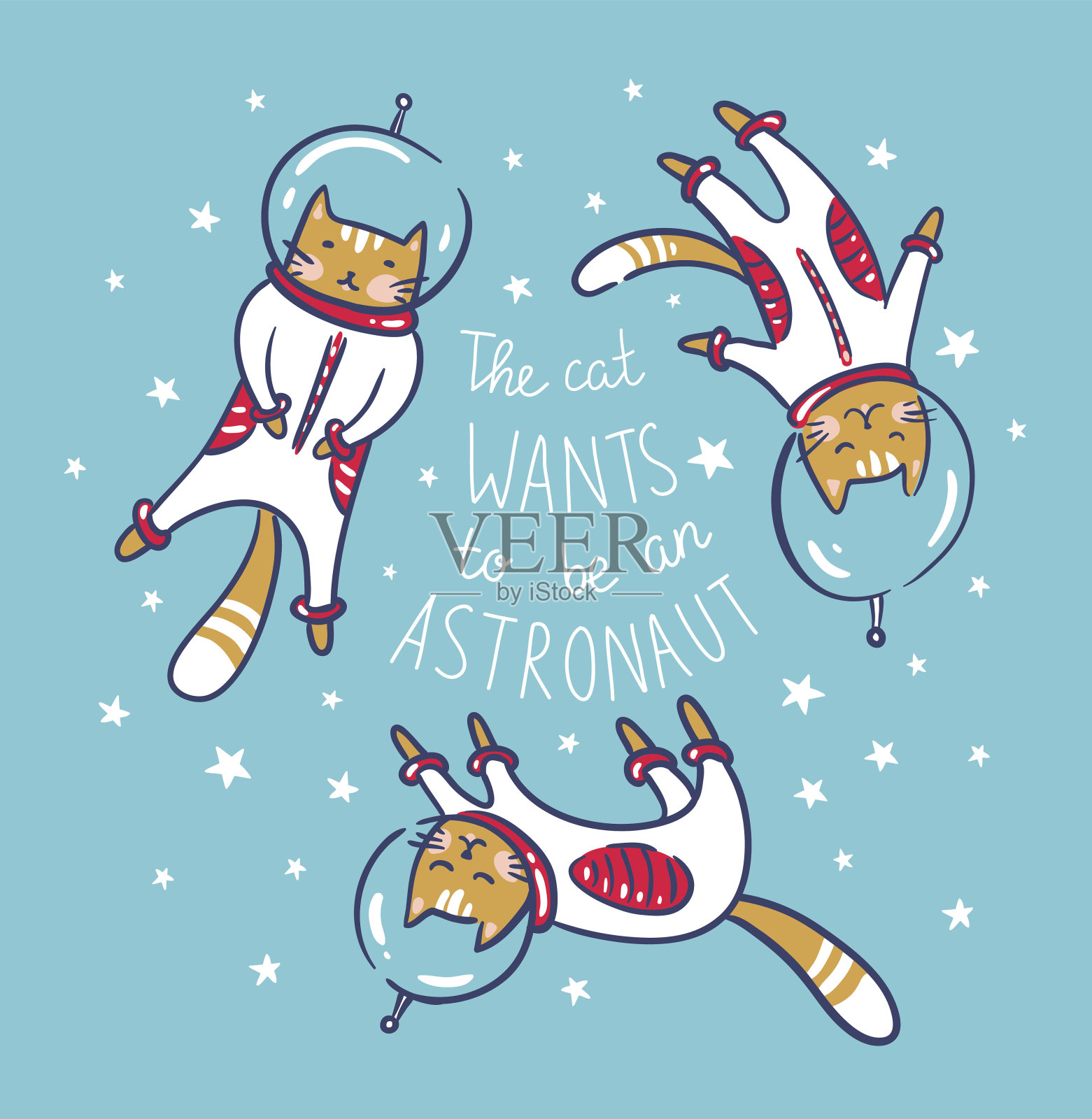 有趣的猫在太空宇航员，矢量插图。插画图片素材