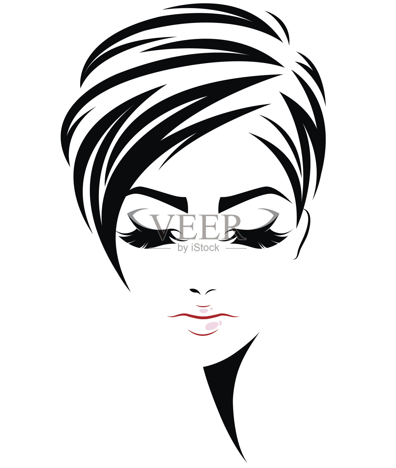 女性短发造型的标志，标志着女性的面容插画图片素材