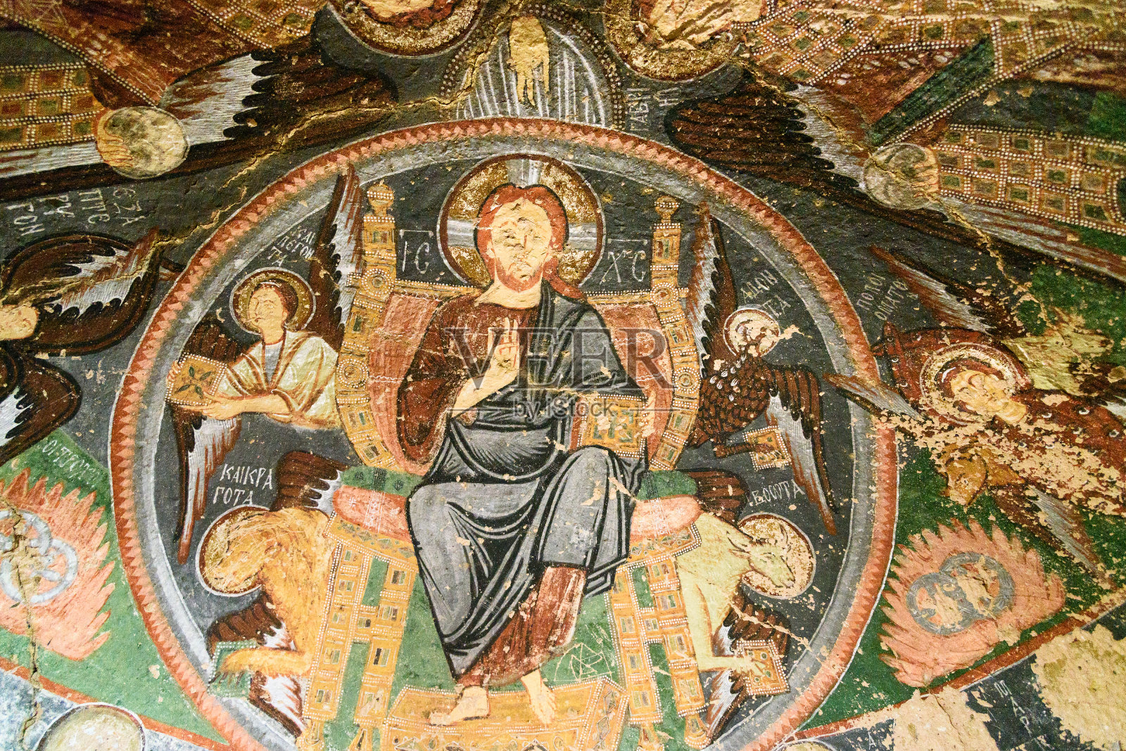 玫瑰谷十字架教堂的壁画。卡帕多西亚。火鸡照片摄影图片