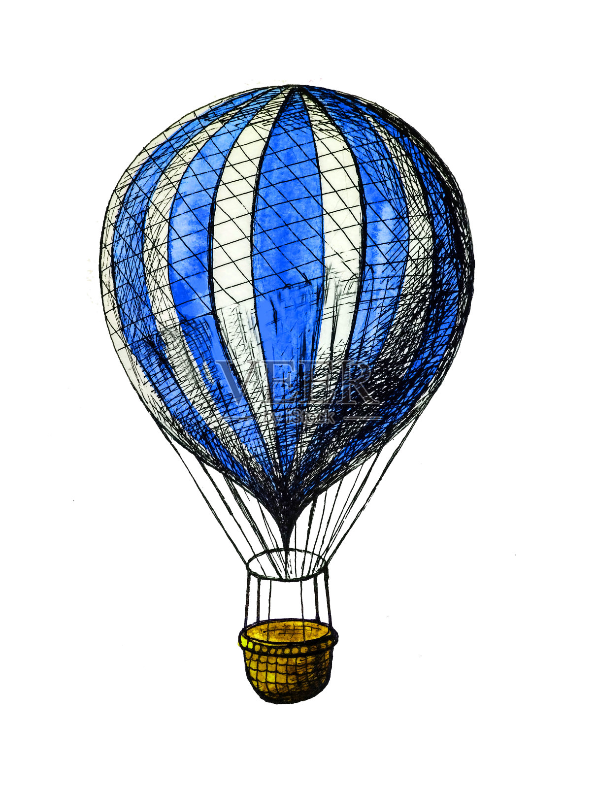 蓝色气球，手绘水彩插图设计元素图片