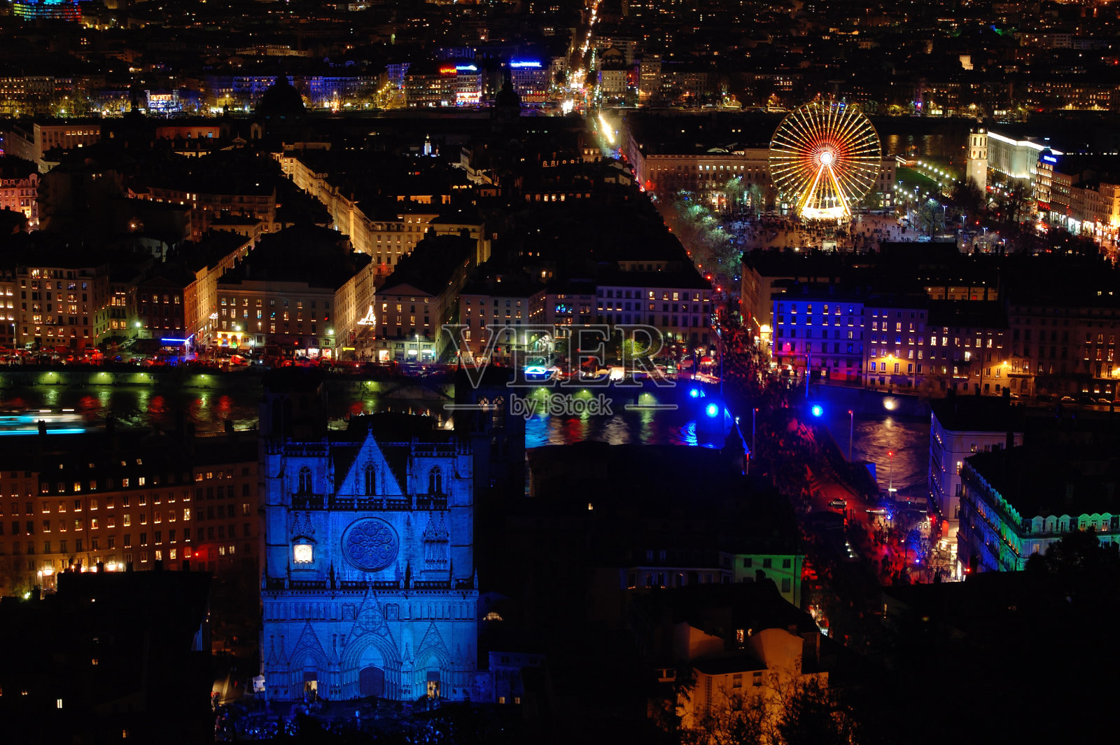 里昂夜间全景图照片摄影图片
