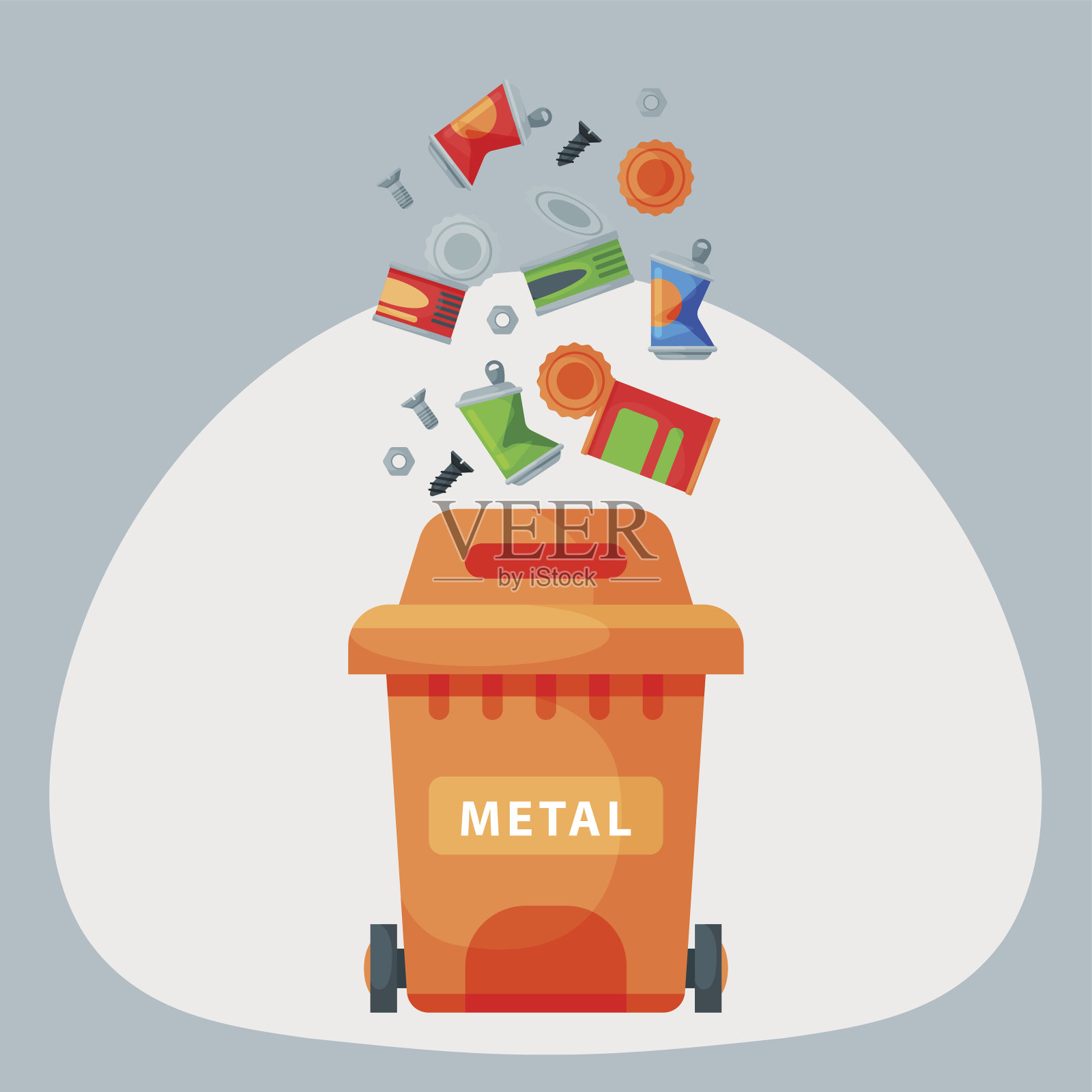 回收垃圾金属元素、垃圾袋、轮胎管理行业利用垃圾可以矢量说明插画图片素材