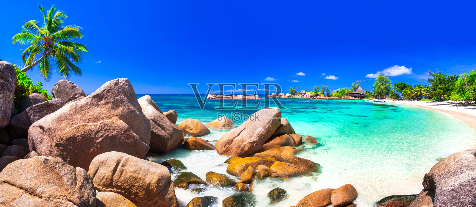 最美丽的热带海滩-塞舌尔，普拉林岛照片摄影图片