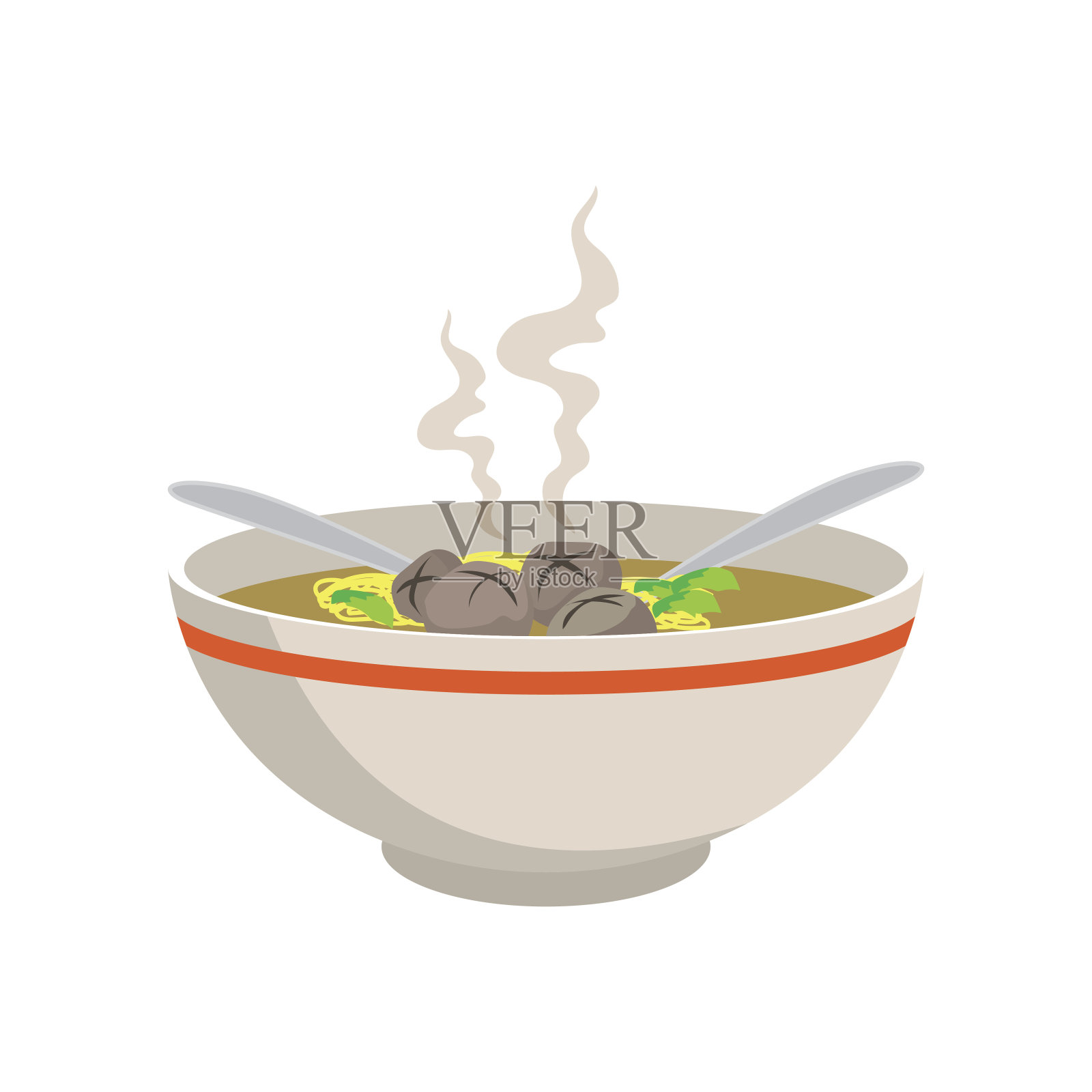 热黄面汤和肉丸在中国碗插画图片素材