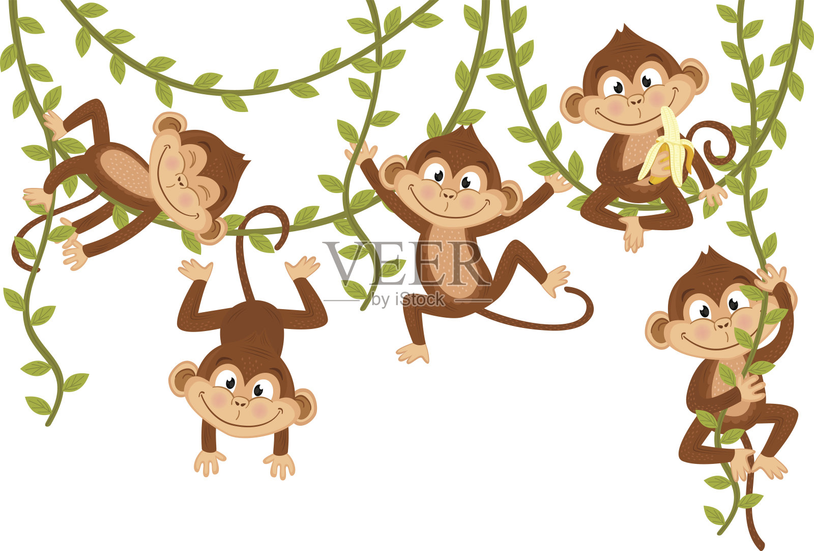 猴子在葡萄树插画图片素材
