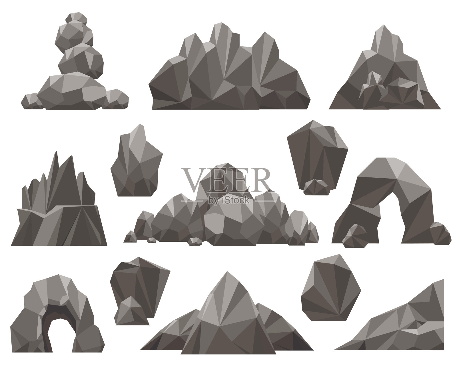 卡通3d岩石和石头设置插画图片素材