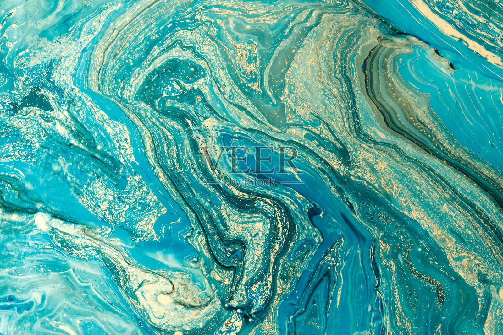 海蓝宝石大理石花纹纹理。创意背景与抽象油画裂缝，手工表面。液体涂料。插画图片素材