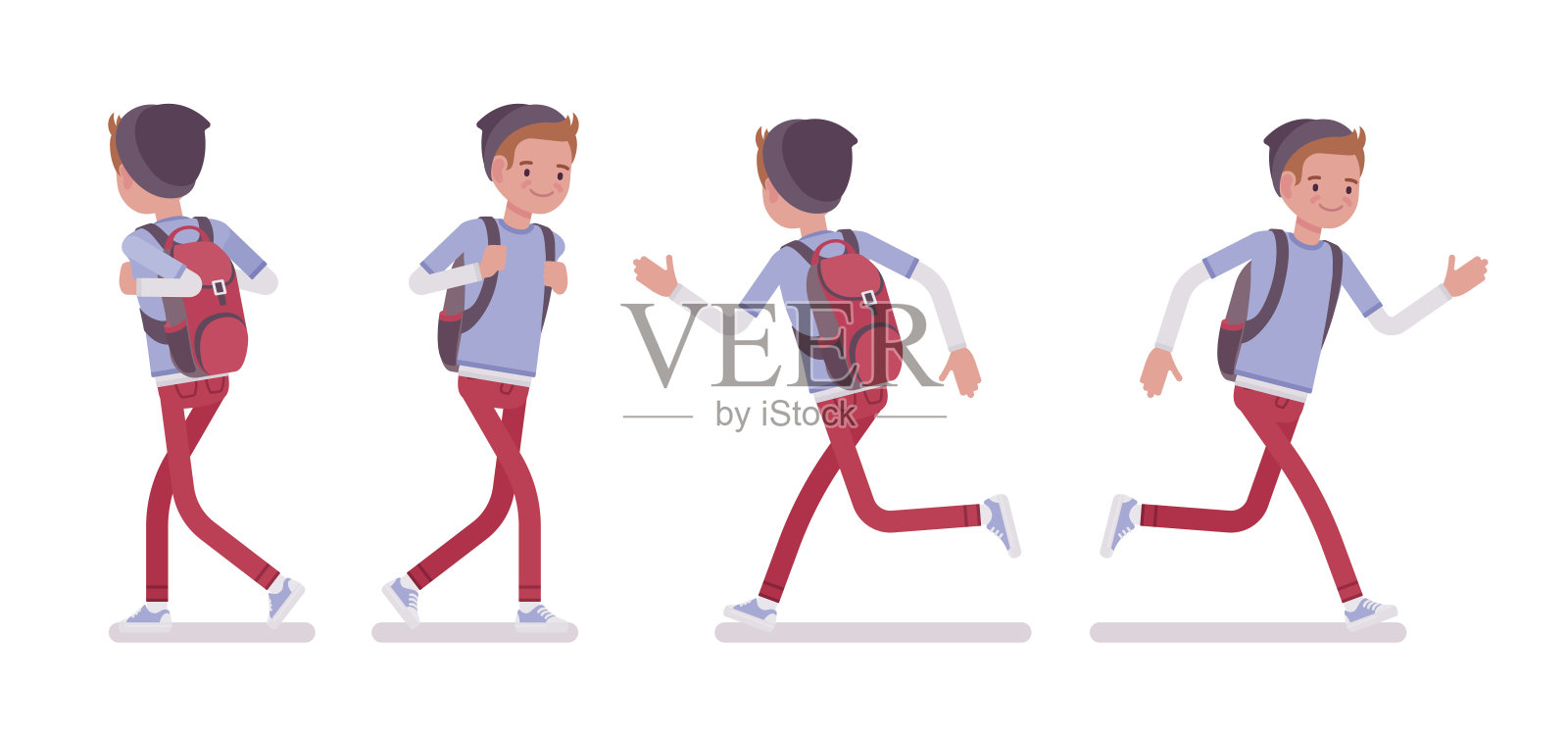 少年男孩在走和跑的姿势插画图片素材