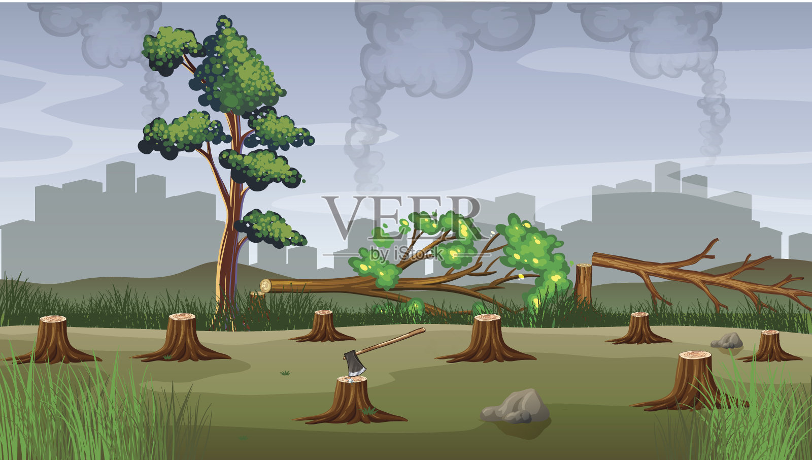 以滥伐森林为主题的污染插画图片素材