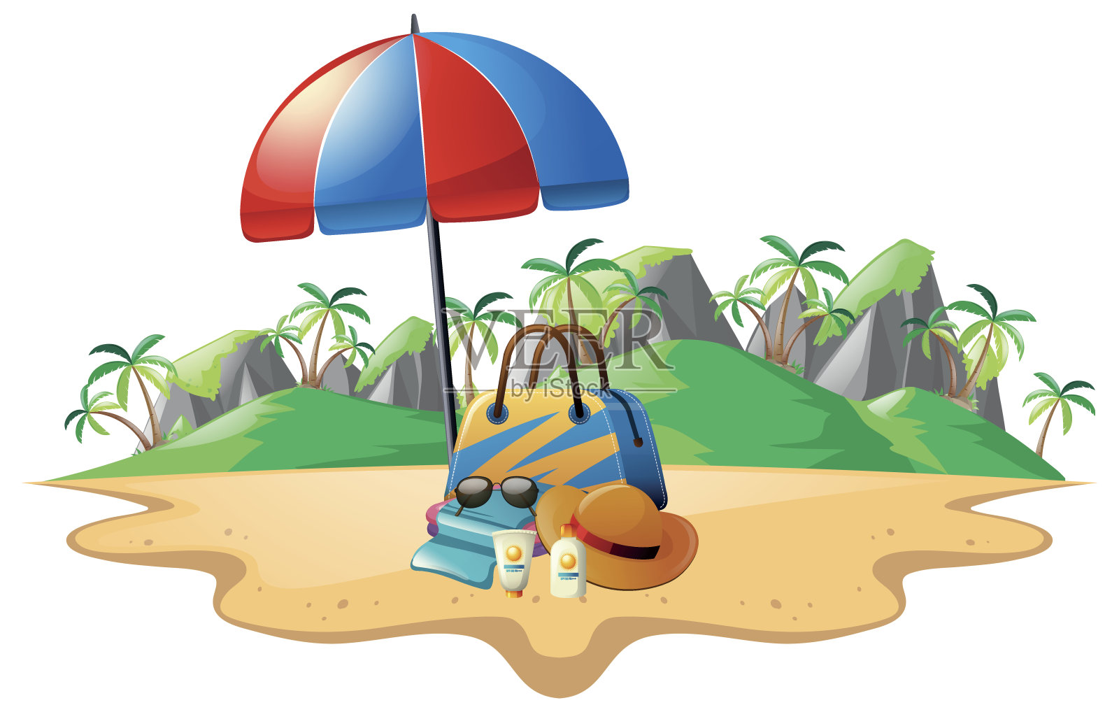 夏日主题的沙滩配饰插画图片素材