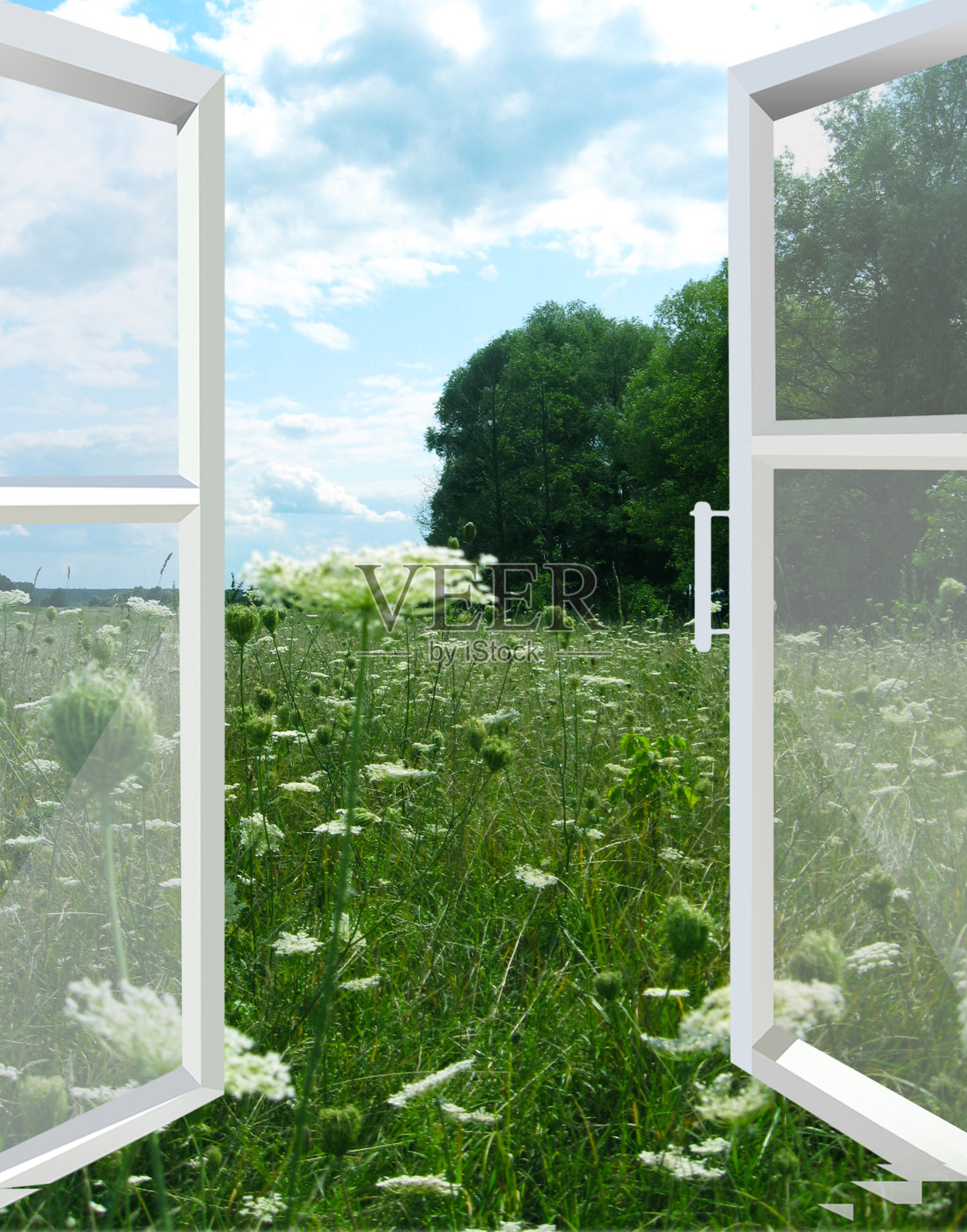 向夏日的田野打开了窗户照片摄影图片
