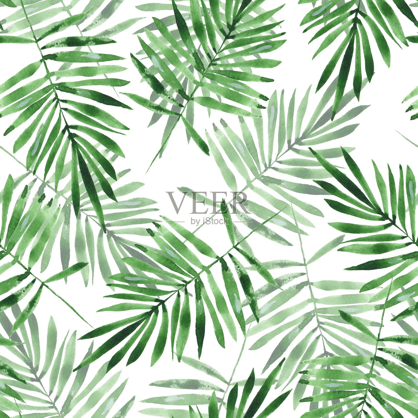 绿色的树叶。水彩无缝模式插画图片素材