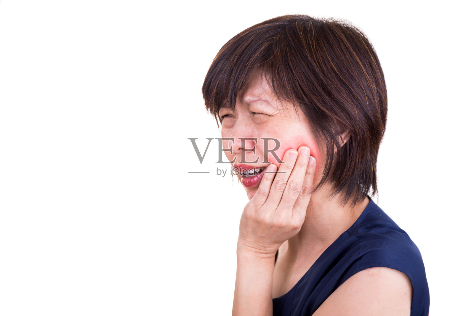 亚洲妇女在剧烈的牙痛疼痛与手捂脸照片摄影图片
