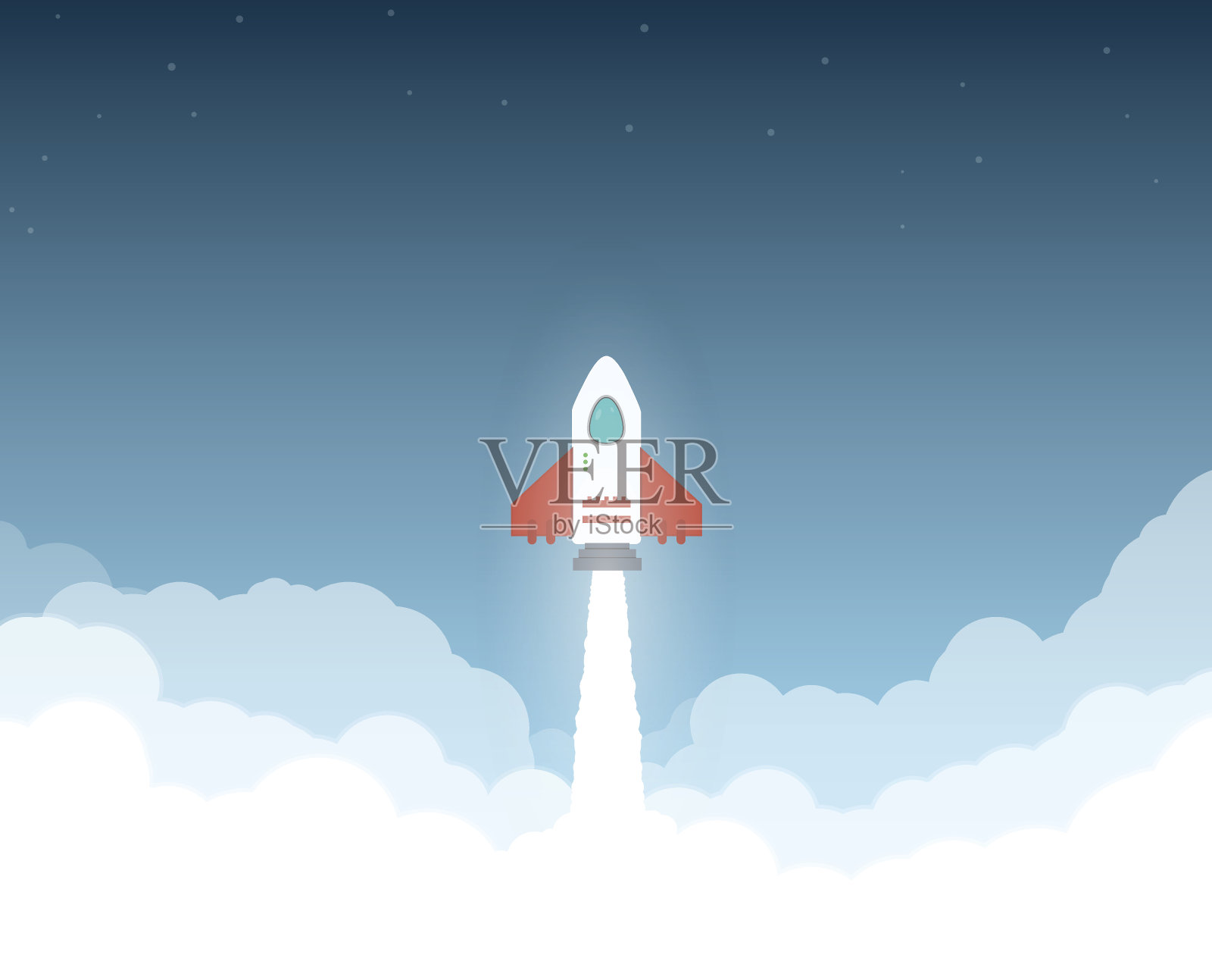火箭飞向太空云团插画图片素材