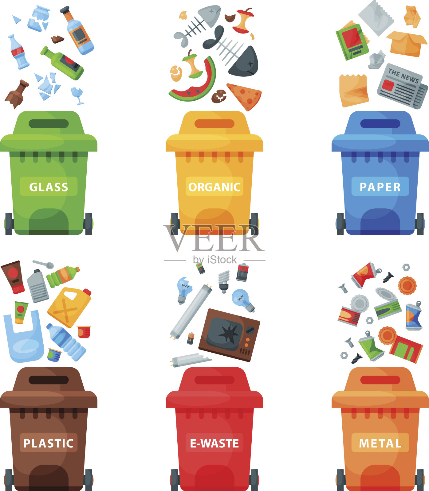 废物管理的概念隔离分离垃圾桶分类回收处置垃圾桶向量插图设计元素图片