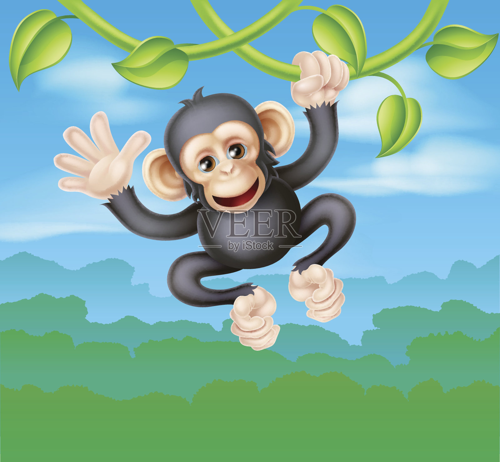 摆动卡通黑猩猩插画图片素材