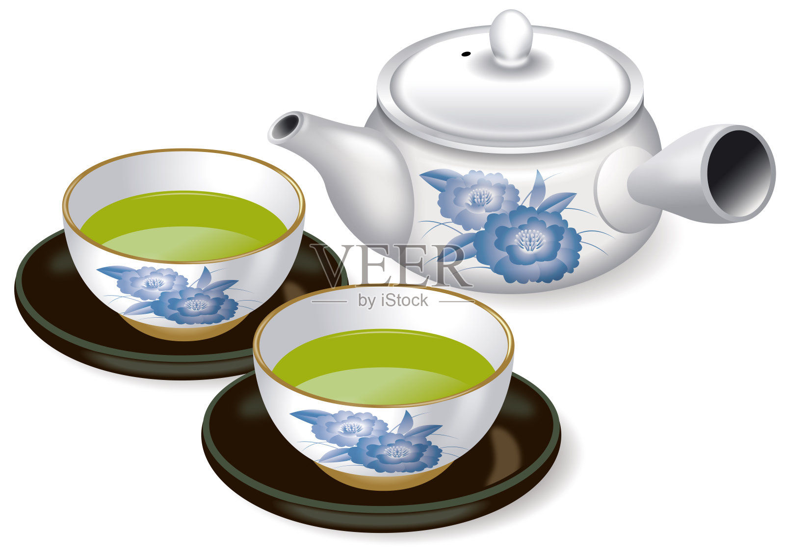 日本茶具插图。插画图片素材
